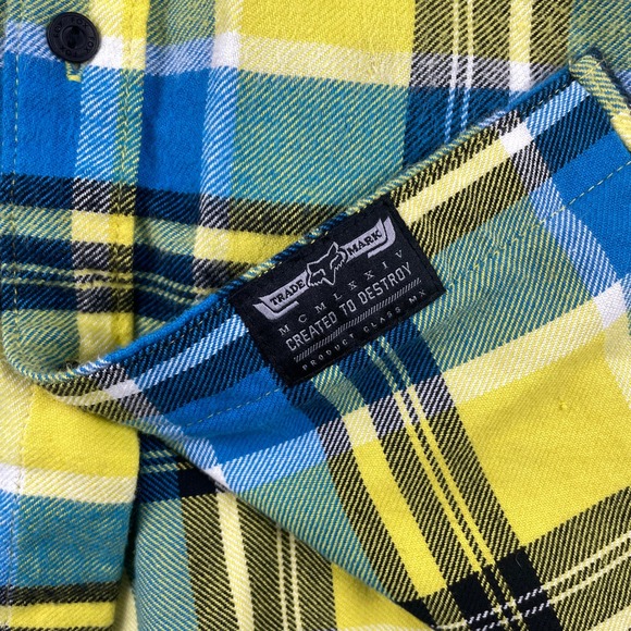 Fox Shirt Mens M Yellow Blue Plaid Western Long Sleeve Button Down Flannel EUC - Picture 11 of 15